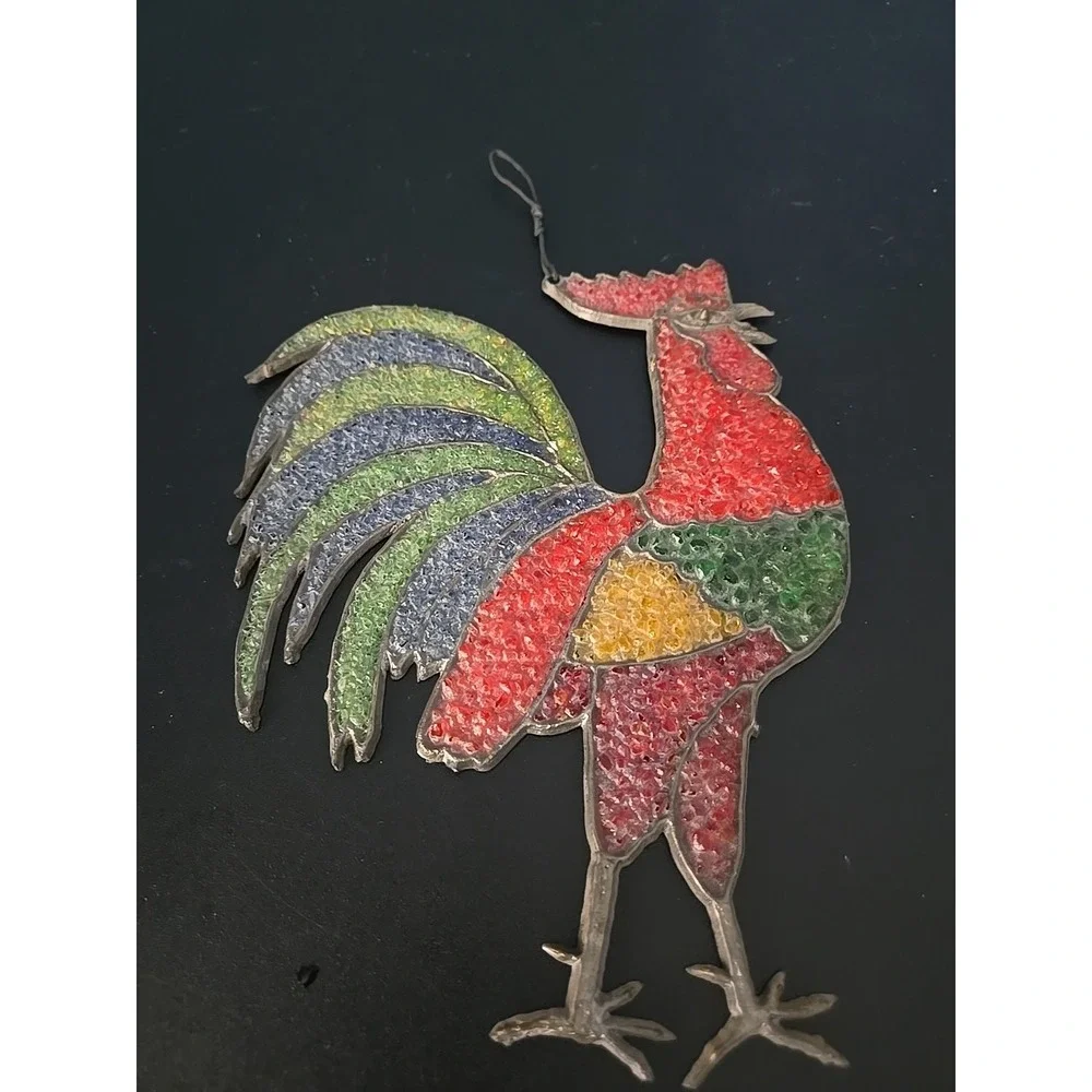 Rooster Stained Glass Window Panel Sun‎ Catcher Chiken Hanging Decor Farmhouse